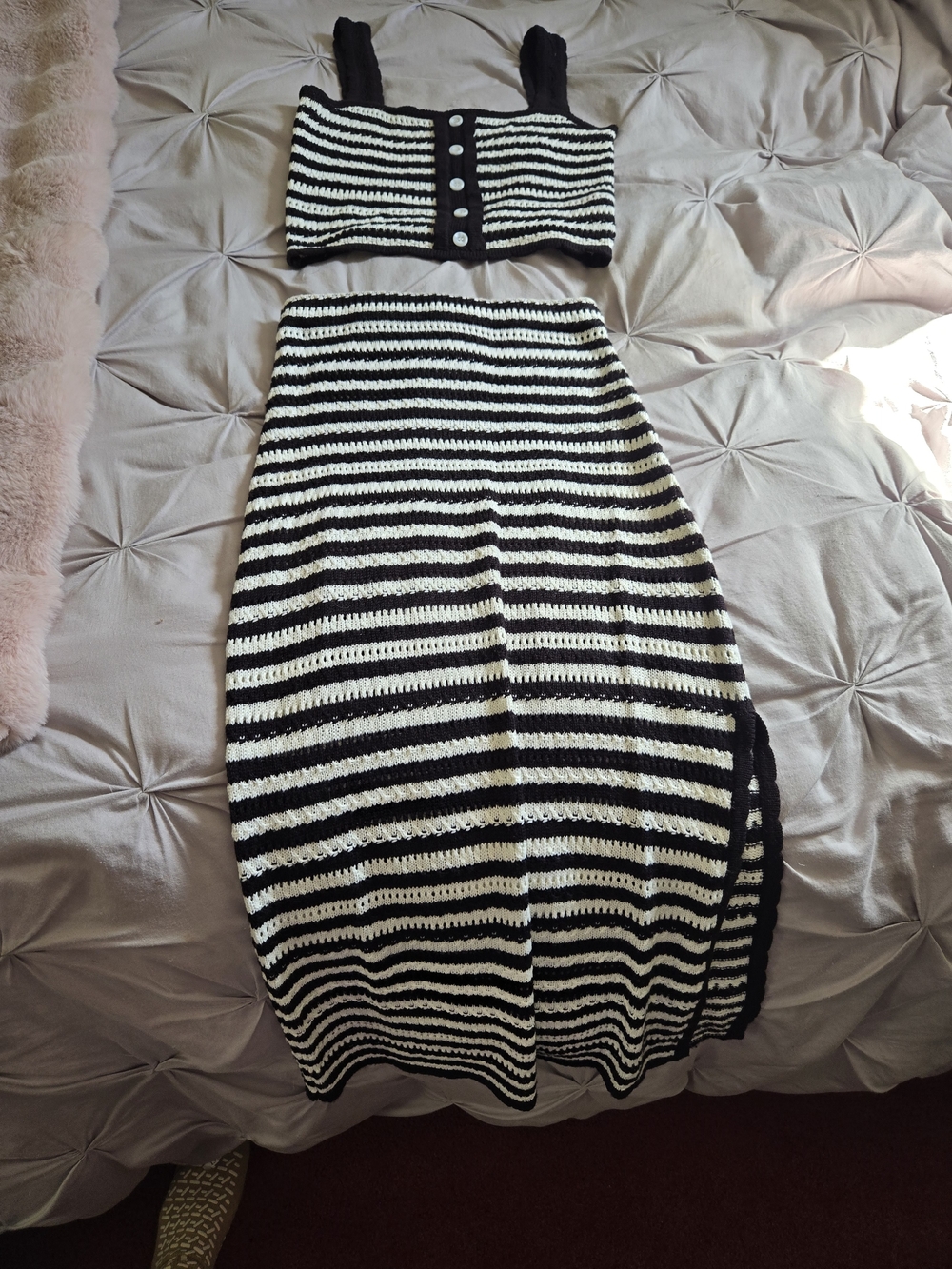 Timing Black and White Striped Knit Midi Two-Piece Dress